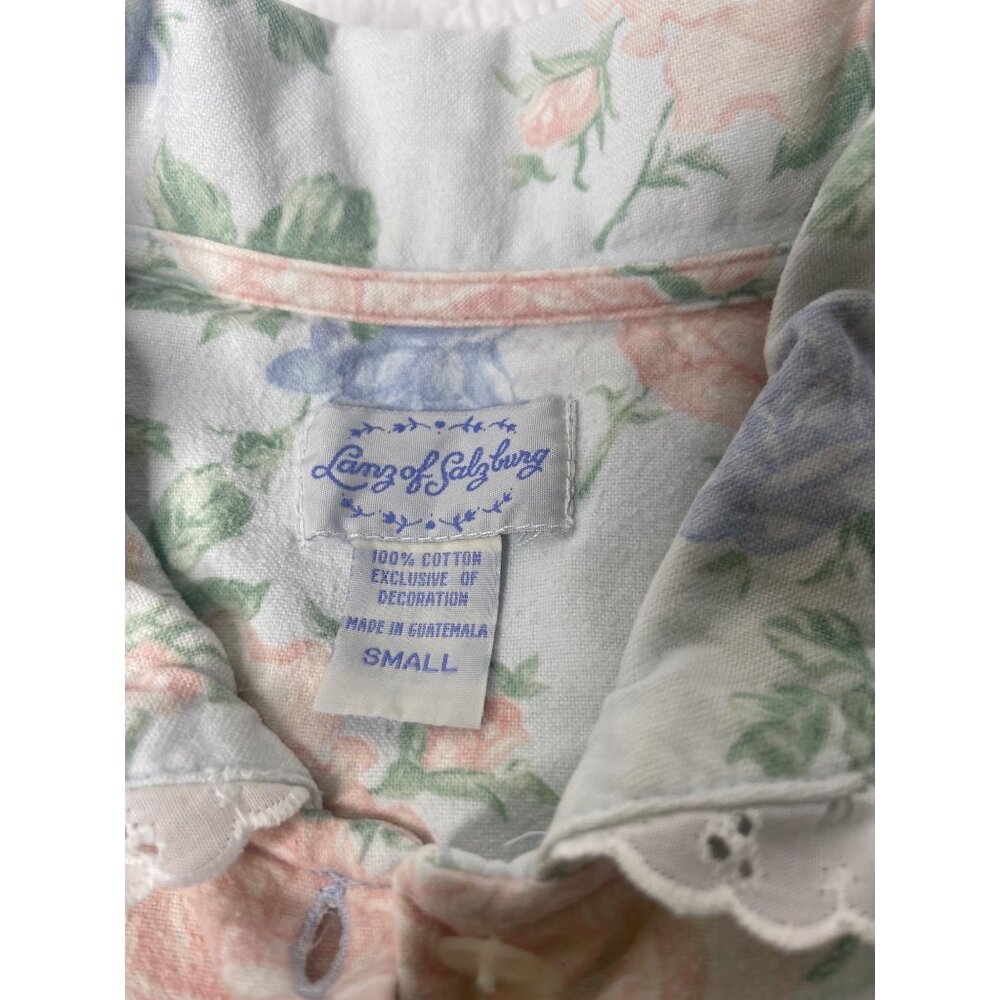 Vintage Lanz of Salzburg Long Sleeve Cotton Flannel Nightgown S Pastel Floral - Picture 4 of 10